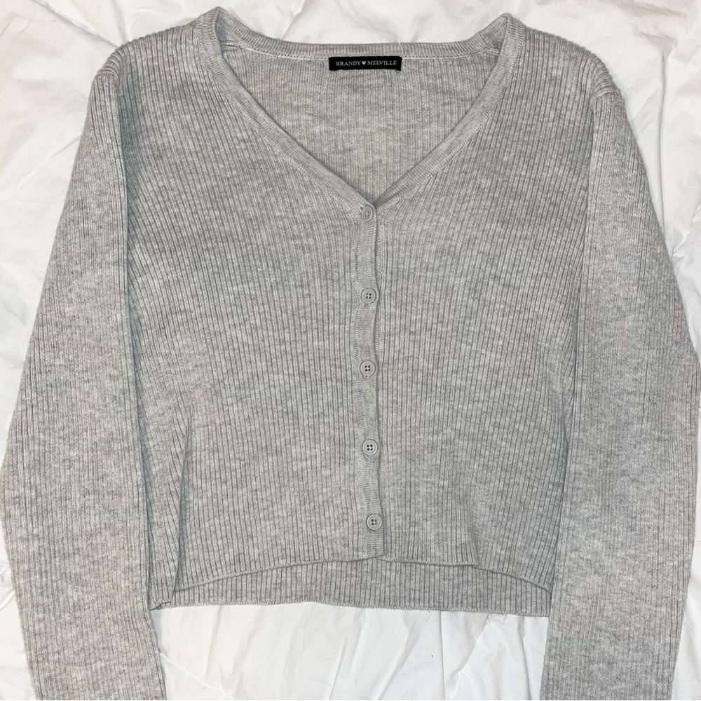 Brandy Melville Grey long sleeve button up sweater!